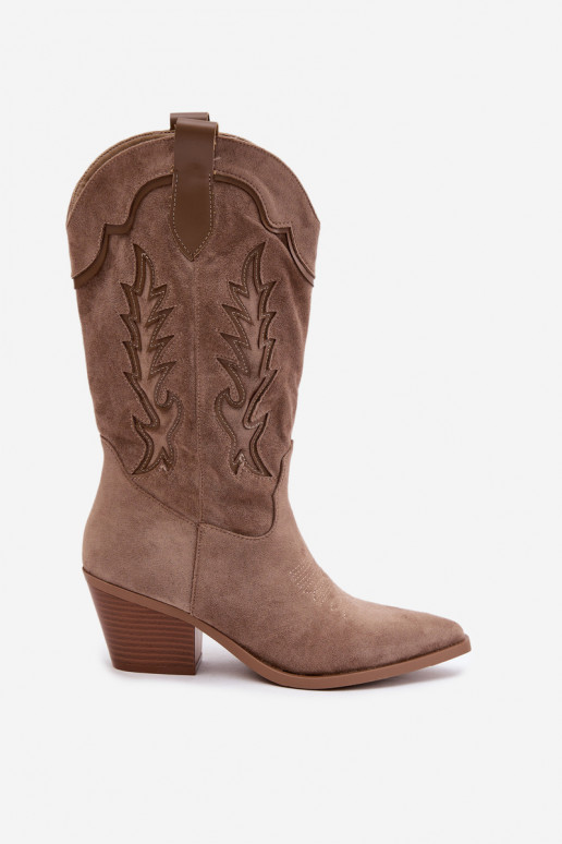 Kniehoge cowboylaarzen v khaki Betina