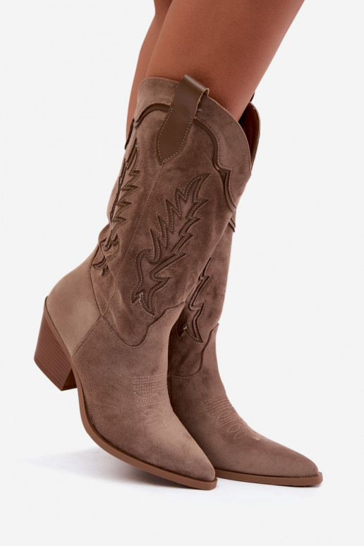 Kniehoge cowboylaarzen v khaki Betina