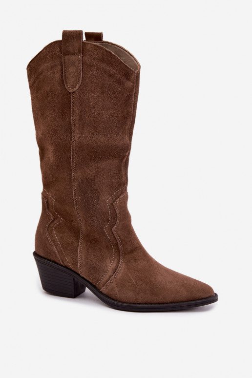 Lange cowboylaarzen van natuurlijk suede met isolatie en hakken in bruine kleur Radley