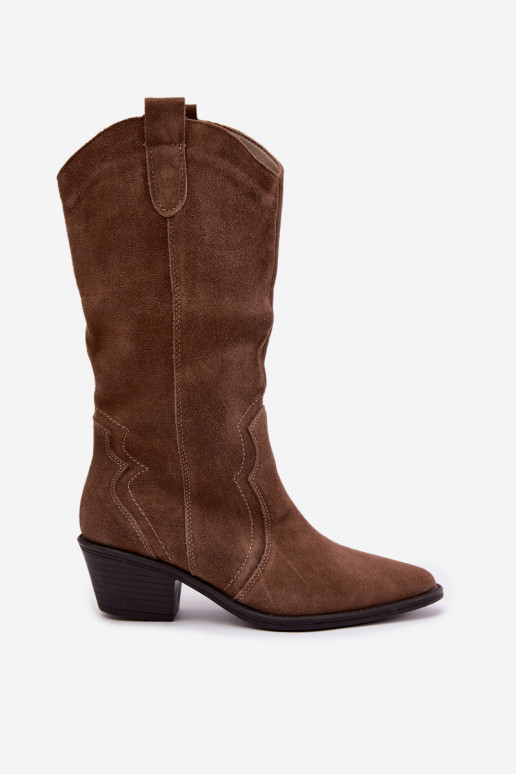 Lange cowboylaarzen van natuurlijk suede met isolatie en hakken in bruine kleur Radley