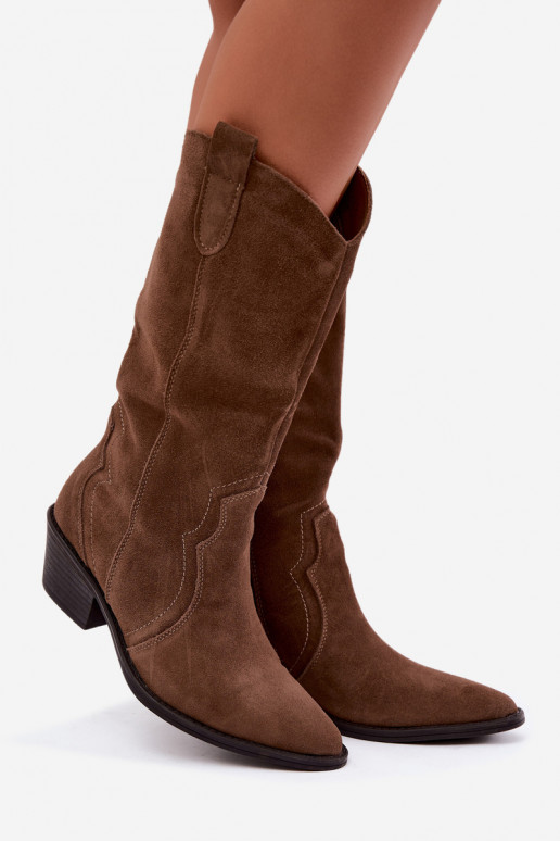 Lange cowboylaarzen van natuurlijk suede met isolatie en hakken in bruine kleur Radley
