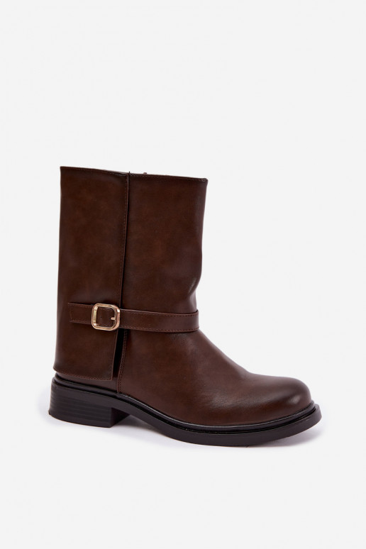 Geïsoleerde dames enkellaarsjes met gespen in chocolade kleur Corley