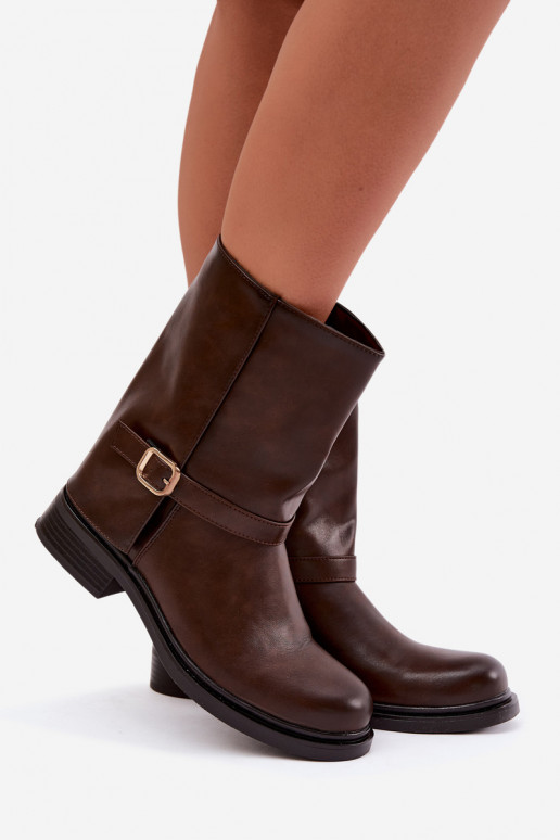 Geïsoleerde dames enkellaarsjes met gespen in chocolade kleur Corley