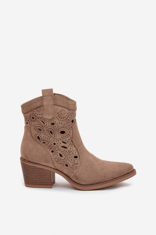 Sandkleurige cowboy-stijl enkellaarsjes voor dames met uitsnijdingen Nolvina