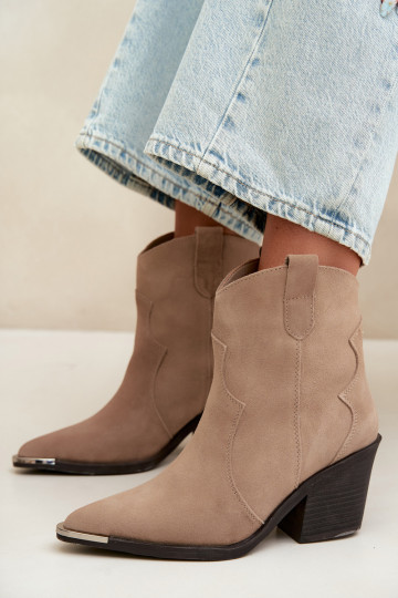 Khaki suède cowboy-stijl geïsoleerde laarzen met hakken Pelsa