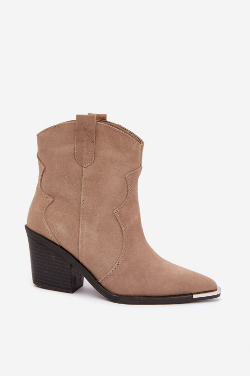 Khaki suède cowboy-stijl geïsoleerde laarzen met hakken Pelsa