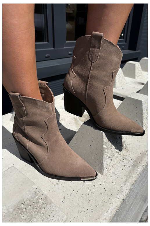 Khaki suède cowboy-stijl geïsoleerde laarzen met hakken Pelsa