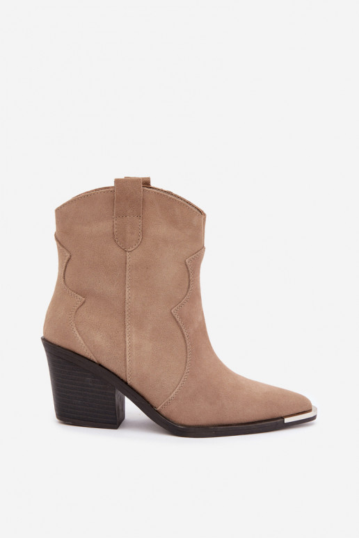 Khaki suède cowboy-stijl geïsoleerde laarzen met hakken Pelsa