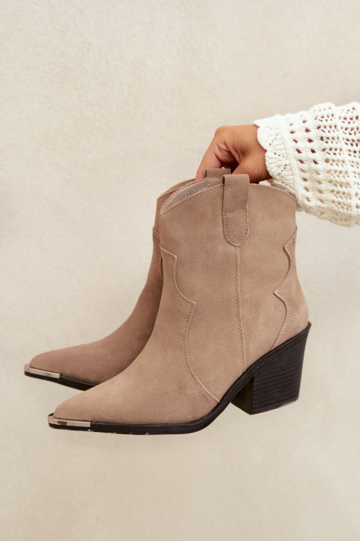 Khaki suède cowboy-stijl geïsoleerde laarzen met hakken Pelsa