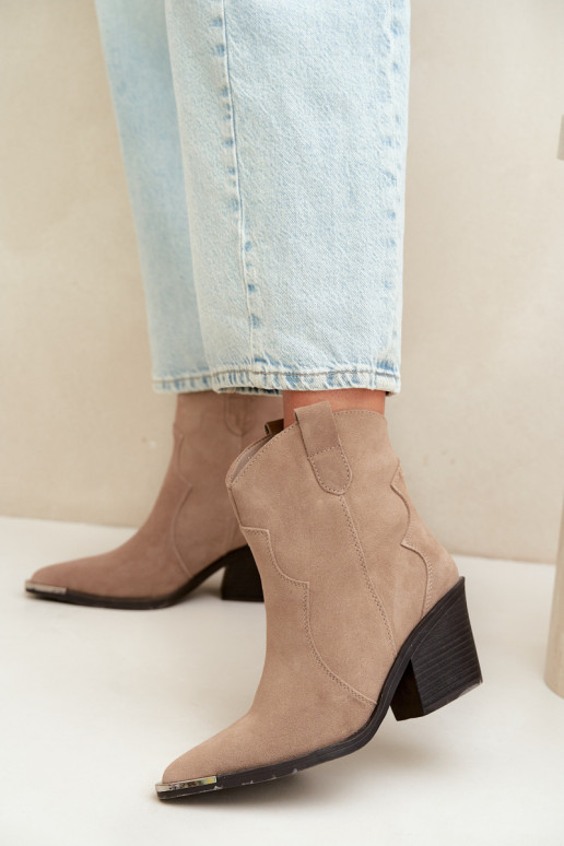 Khaki suède cowboy-stijl geïsoleerde laarzen met hakken Pelsa