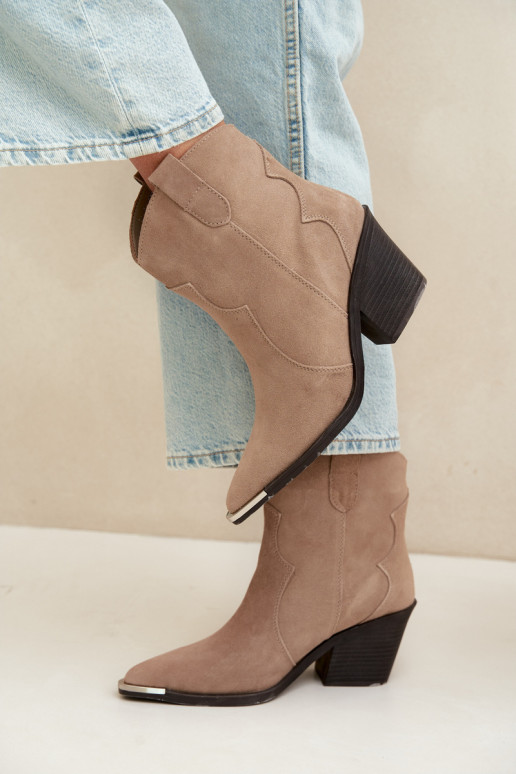 Khaki suède cowboy-stijl geïsoleerde laarzen met hakken Pelsa