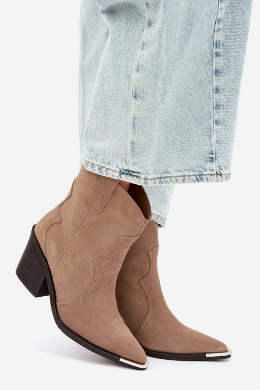 Khaki suède cowboy-stijl geïsoleerde laarzen met hakken Pelsa