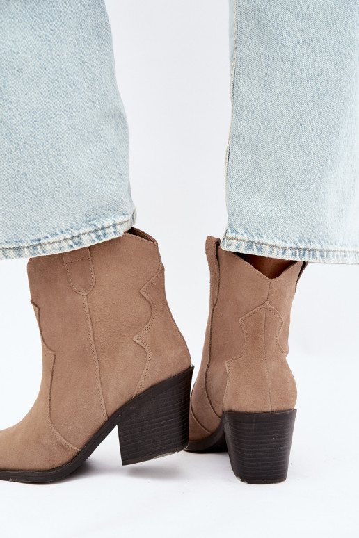 Khaki suède cowboy-stijl geïsoleerde laarzen met hakken Pelsa