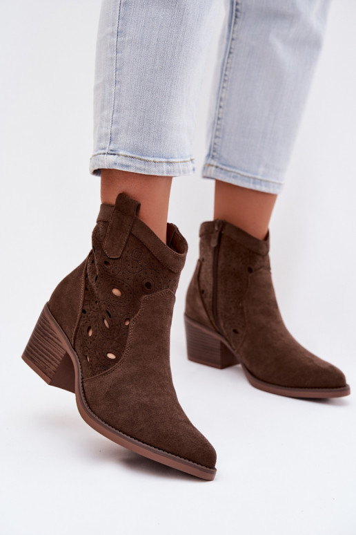 cowboystijl dames enkellaarsjes met uitsnijdetails CzekoladoĮe Nolvina