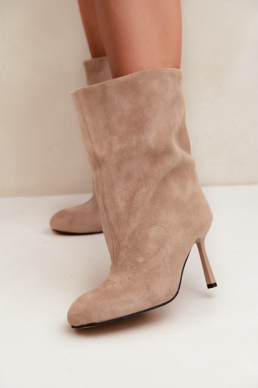 Zandkleurige enkellaarsjes met dunne hakken Slouchy Penrose