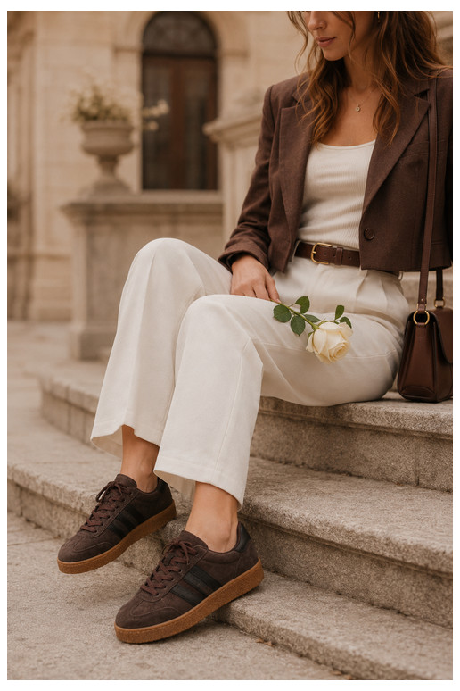 Dames sneakers in chocolade faux suede Bellmont