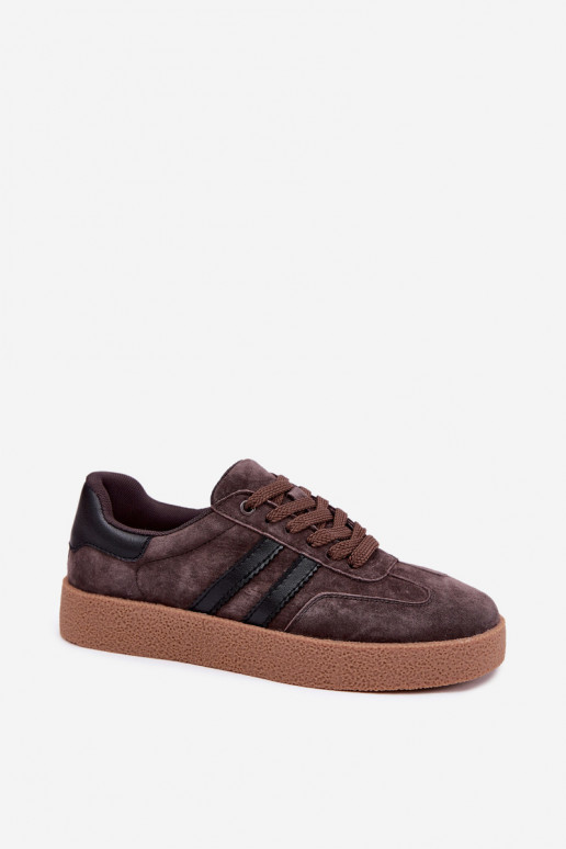 Dames sneakers in chocolade faux suede Bellmont
