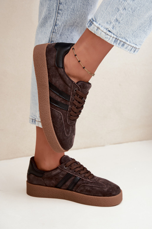 Dames sneakers in chocolade faux suede Bellmont