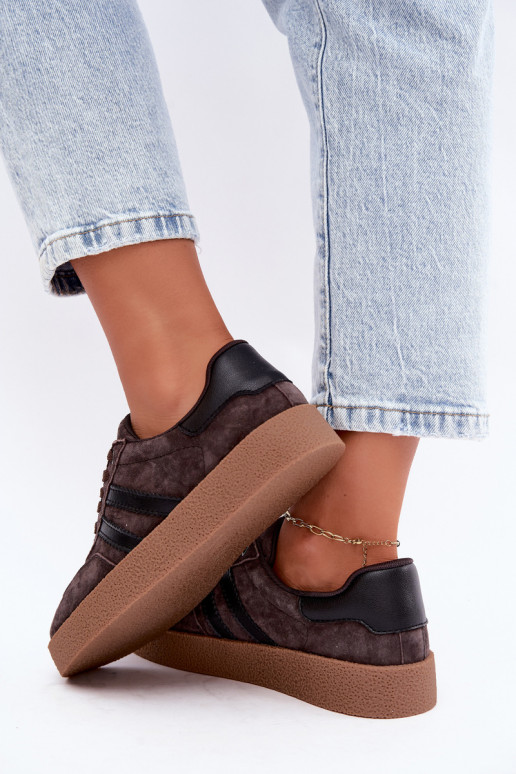 Dames sneakers in chocolade faux suede Bellmont