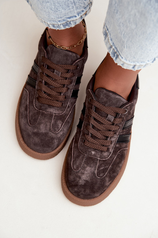 Dames sneakers in chocolade faux suede Bellmont