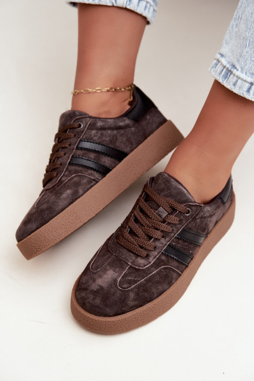 Dames sneakers in chocolade faux suede Bellmont