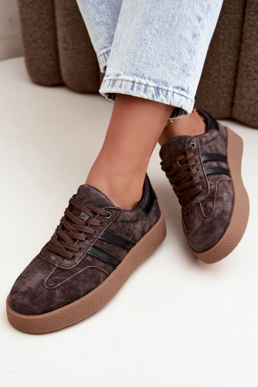 Dames sneakers in chocolade faux suede Bellmont
