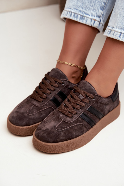 Dames sneakers in chocolade faux suede Bellmont