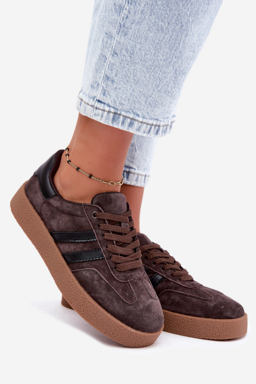 Dames sneakers in chocolade faux suede Bellmont