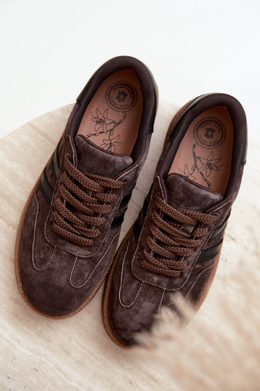 Dames sneakers in chocolade faux suede Bellmont