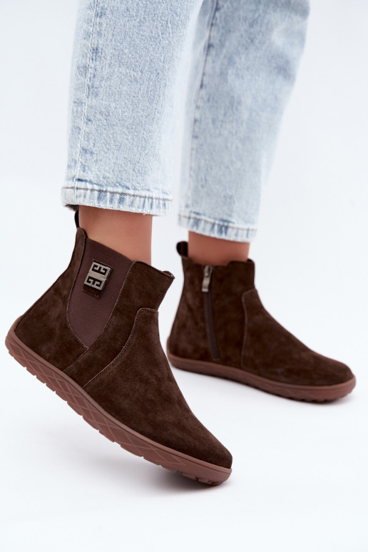 Chocoladekleurige suède schoenen Barefoot Altie