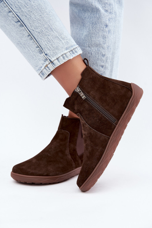 Chocoladekleurige suède schoenen Barefoot Altie