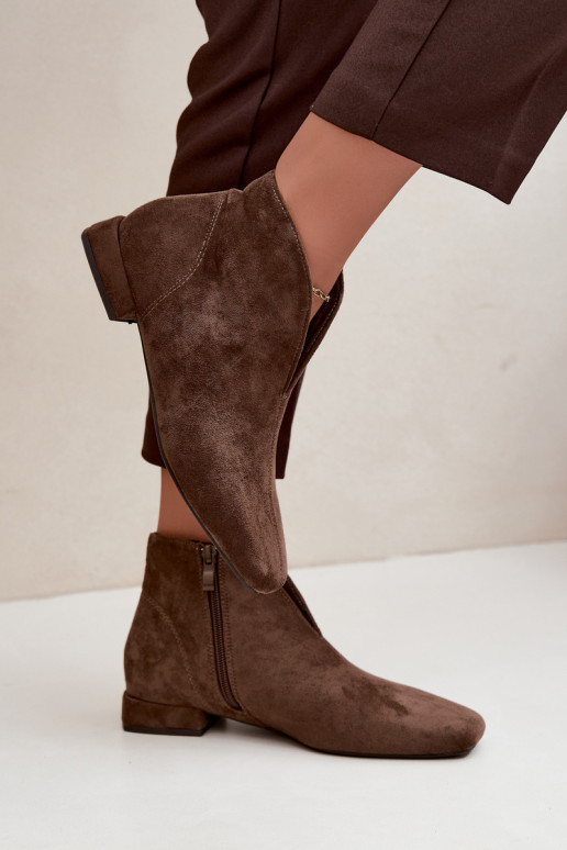 Khaki lage enkellaarsjes Cut Out met brede hakken Canella