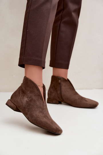 Khaki lage enkellaarsjes Cut Out met brede hakken Canella 2