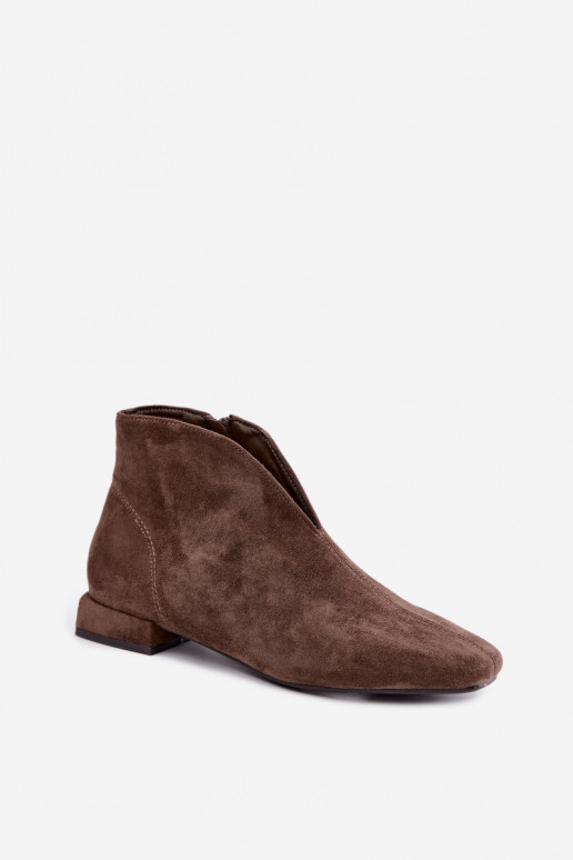 Khaki lage enkellaarsjes Cut Out met brede hakken Canella