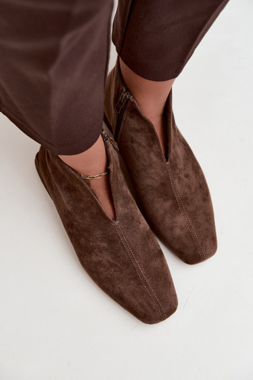 Khaki lage enkellaarsjes Cut Out met brede hakken Canella