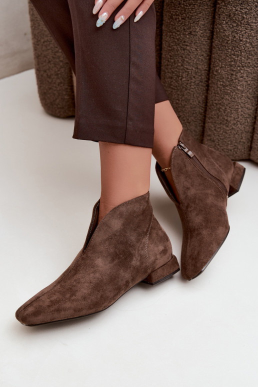 Khaki lage enkellaarsjes Cut Out met brede hakken Canella