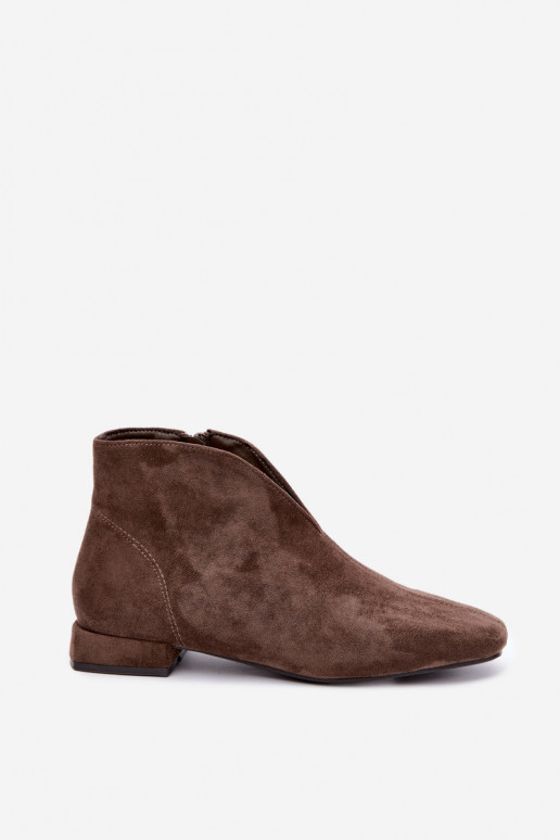 Khaki lage enkellaarsjes Cut Out met brede hakken Canella