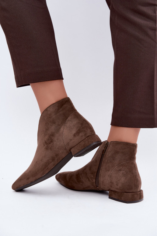 Khaki lage enkellaarsjes Cut Out met brede hakken Canella