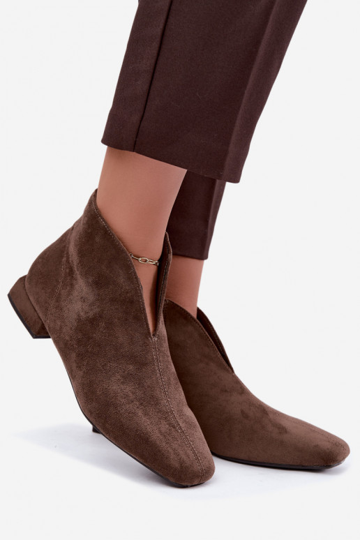 Khaki lage enkellaarsjes Cut Out met brede hakken Canella