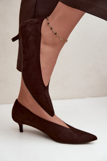 Chocoladekleurige suède schoenen met Kitten Heel Nuretta 2