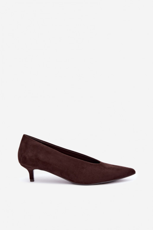 Chocoladekleurige suède schoenen met Kitten Heel Nuretta
