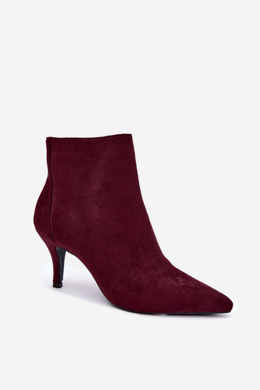 Bordeaux faux suede enkellaarsjes met spitse hakken Niretta