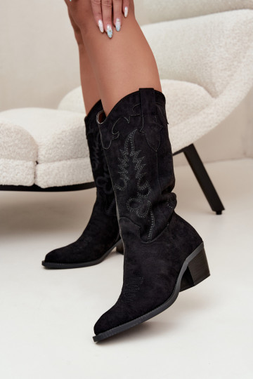 Zwarte faux suede cowboylaarzen met hakken Jarissa