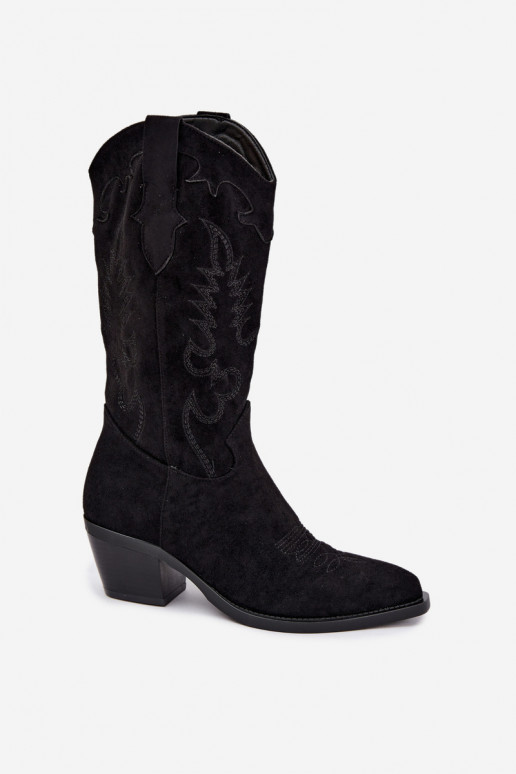 Zwarte faux suede cowboylaarzen met hakken Jarissa