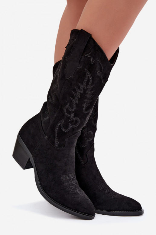 Zwarte faux suede cowboylaarzen met hakken Jarissa