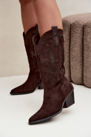 Chocolade faux suede cowboylaarzen met hakken Jarissa