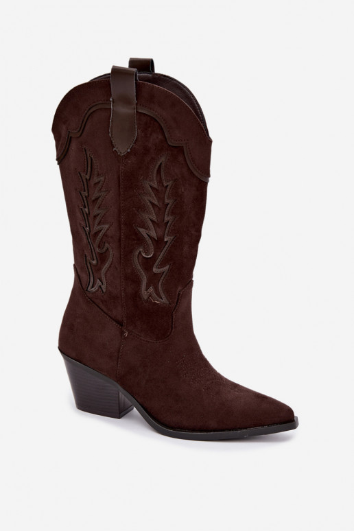 Chocolade faux suede cowboylaarzen met hakken Jarissa