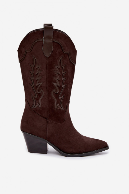 Chocolade faux suede cowboylaarzen met hakken Jarissa