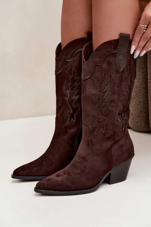 Chocolade faux suede cowboylaarzen met hakken Jarissa