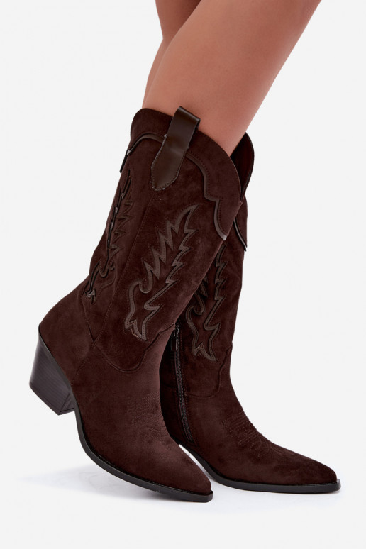 Chocolade faux suede cowboylaarzen met hakken Jarissa